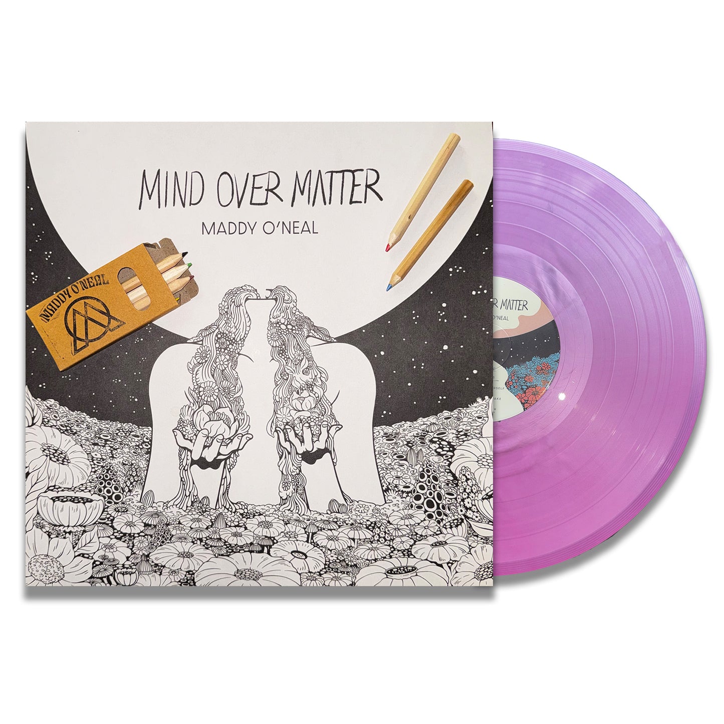 Mind Over Matter - 12" Black and White Color-In Vinyl with colored pencils